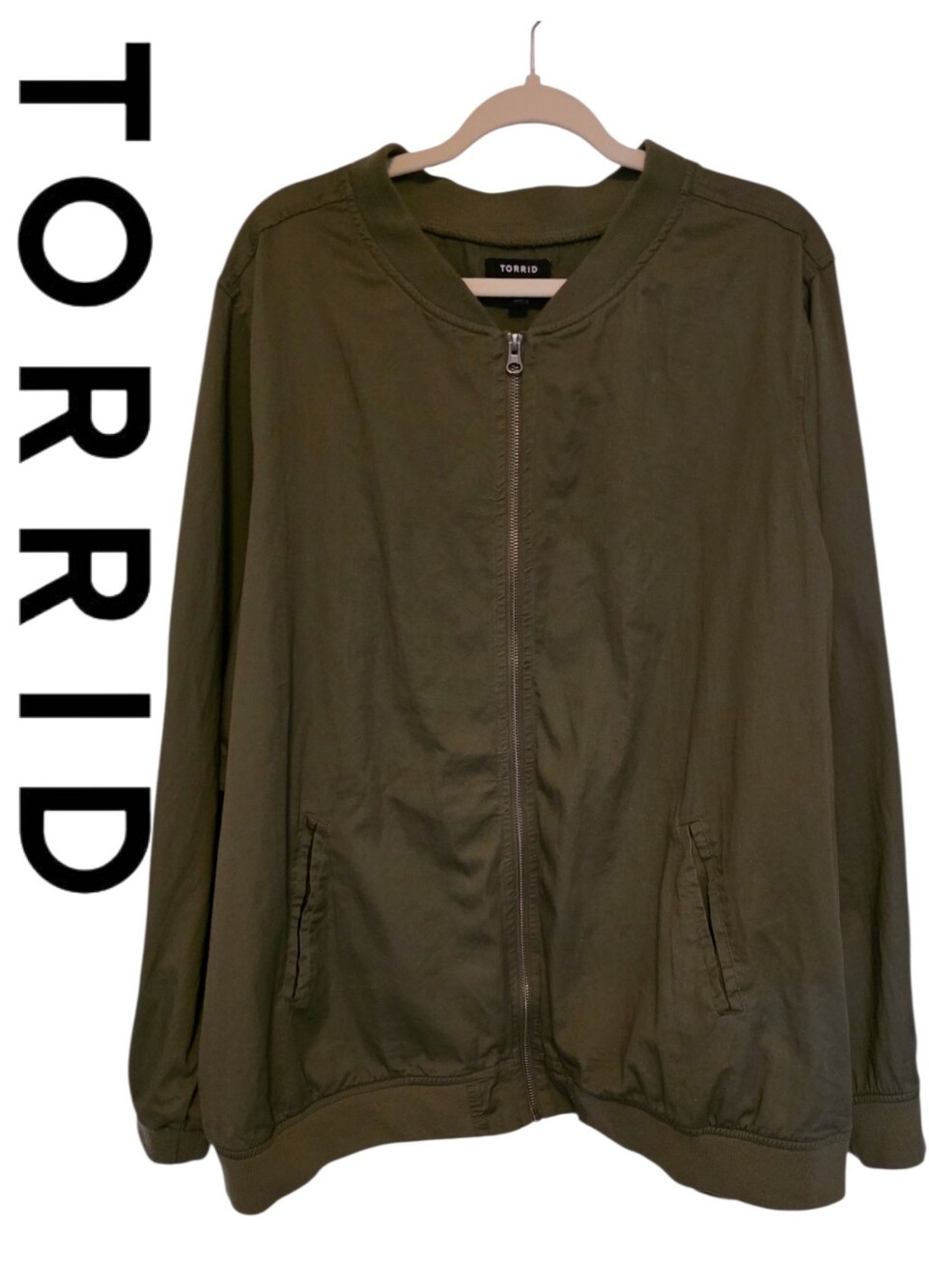 Torrid Army Green Cotton Oversized Bomber Style Zip Up Jacket Plus Size 6X